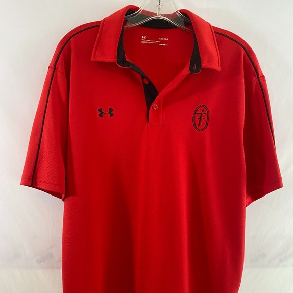 Under Armour Polo Golf Shirt Red Heatgear Short Sleeve EUC Men's Large - Picture 10 of 14